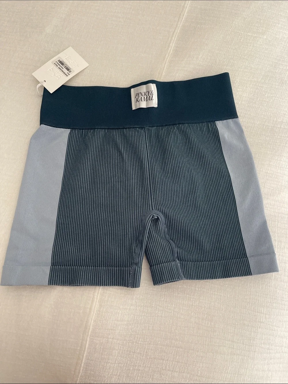 Pinky and Kamal Shorter Midi Short in Blue Ribbed